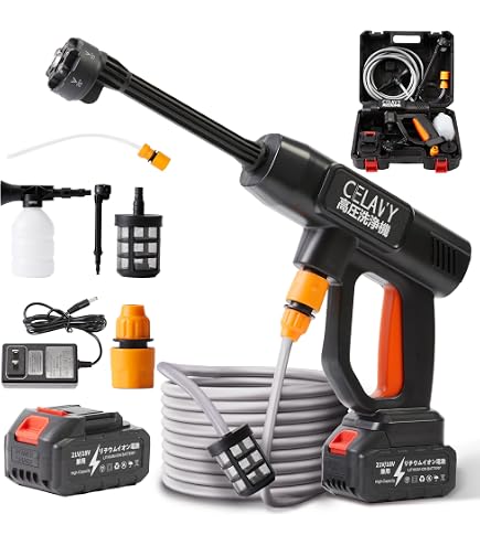 Amazon | 充電式高圧洗浄機 自吸式コードレス 10m 噴射 6in1 ノズル